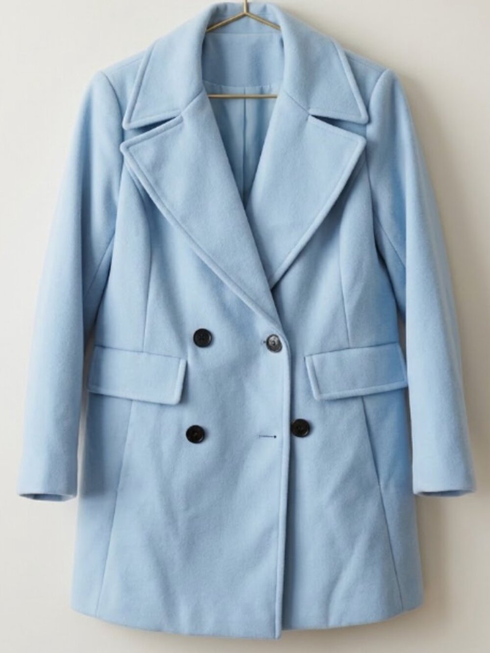 Sky Blue Double-Breasted Tailored Pea Coat